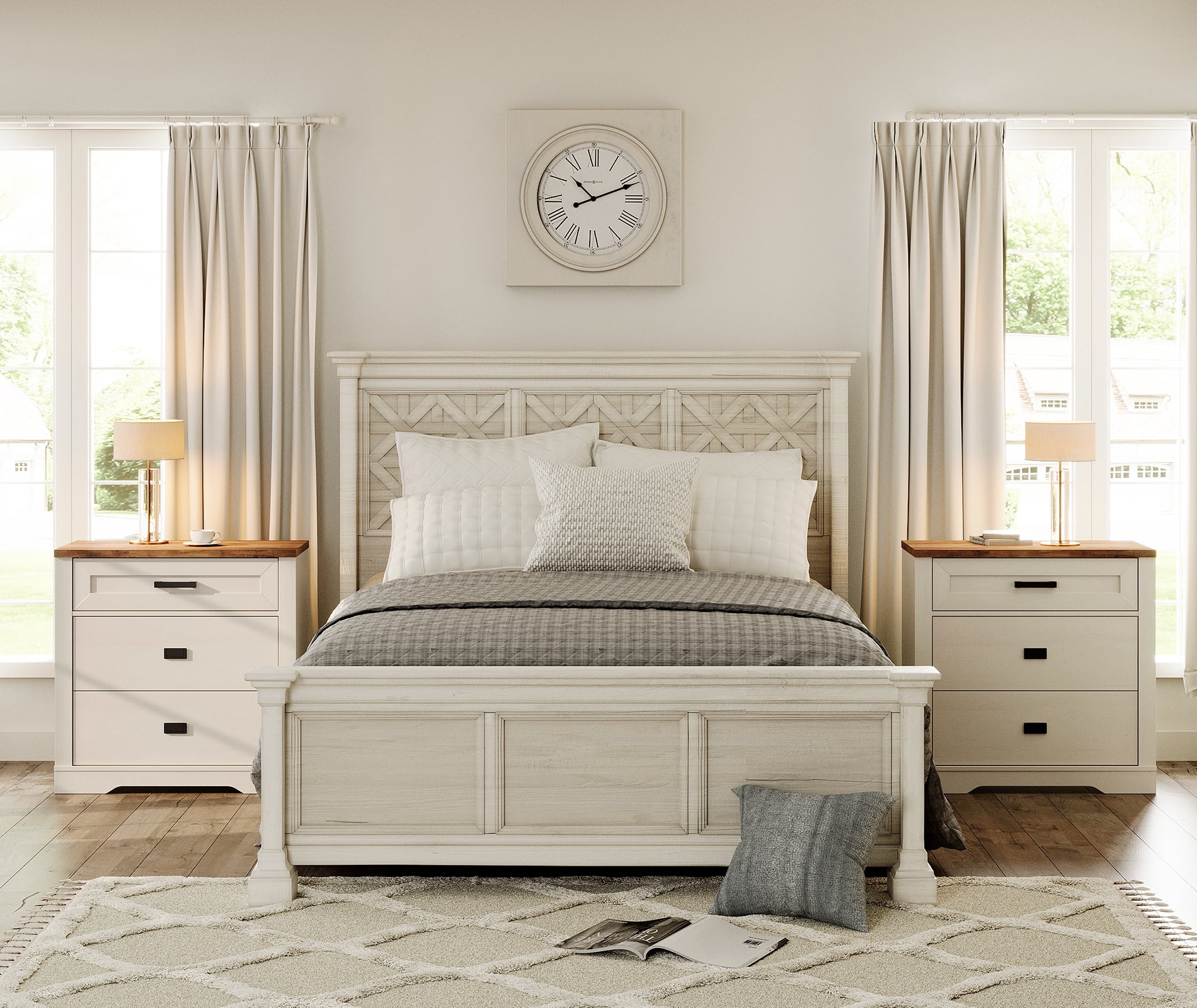 WAMPAT 31.5 inch Wide Large Nightstand Set of 2, 32 inch Tall Oversized Modern Farmhouse Bedside Table with Large Drawers 2-Piece Set for Bedroom,Antique White