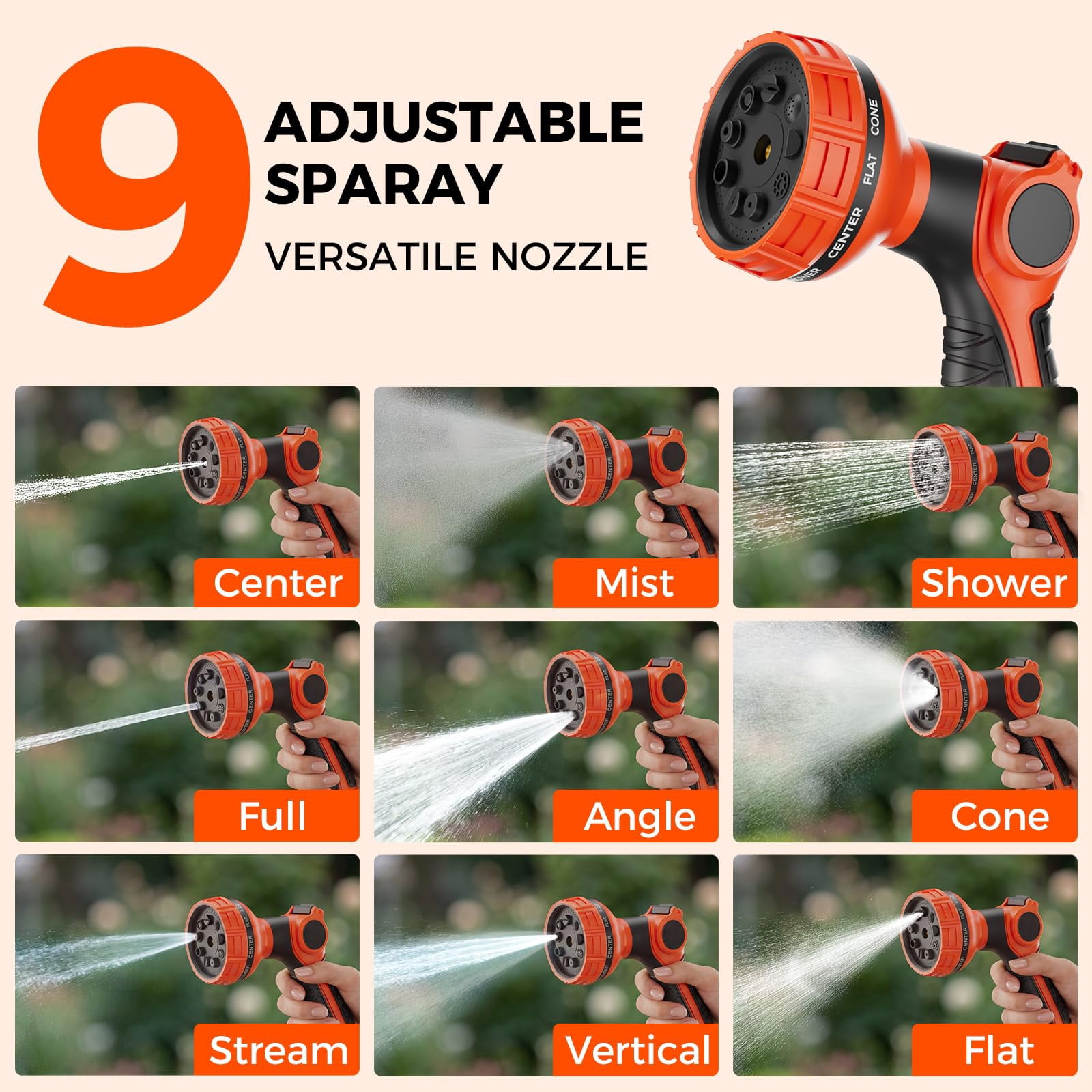 White Retractable Garden Hose Reel 1/2 inch x 130 ft Any Length Lock 9 Pattern Nozzle Wall-Mounted Automatic Slow Return 180° Swivel UV Resistant Heavy Duty Hose Reels for Outside