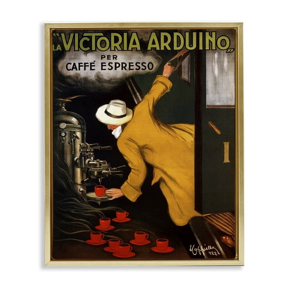 Stupell Industries Vintage Espresso Advertisement Food & Beverage Painting Gold Floater Framed Canvas Art Print Wall Art, 17 x 21