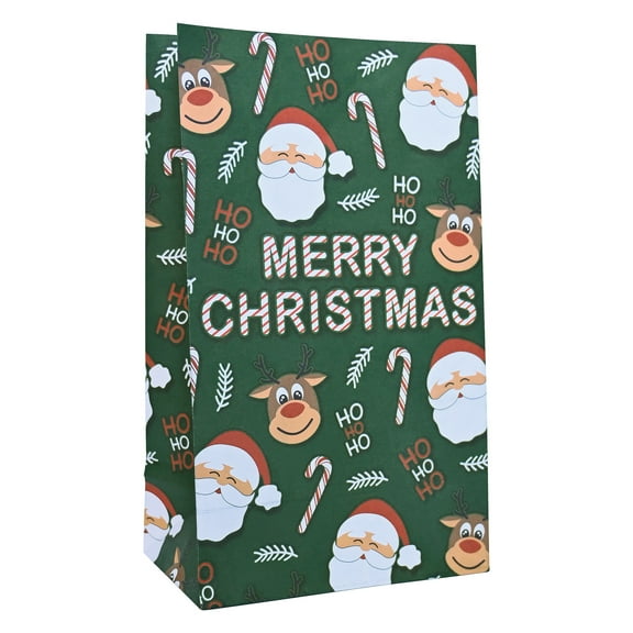 Beistle - 8½" x 5" x 2¾" Christmas Paper Treat Bags w/Stickers - 12 Pack