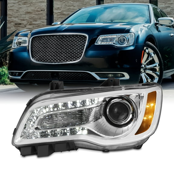 AKKON - Fit 2015-2023 Chrysler 300 Halogen Type Projector Headlight Chrome Bezel OE Style Driver Left Side
