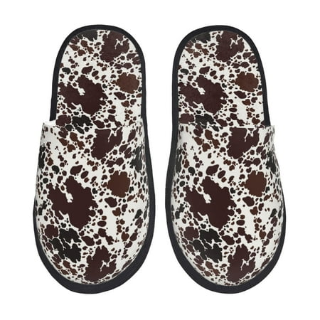Balery Cow Skin Slient Indoor Furry Fleece Comfort House Shoes Soft Non-Slip Home Shoes Cotton slippers House Slippers-- Large