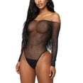 thumbnail image 2 of Body sexy de mujer con hombros descubiertos, lencería de diamantes de imitación de malla estrellada de manga larga AweSitey XX000208-00, 2 of 7