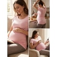 thumbnail image 5 of Yawrut Round Neck Maternity T-Shirt, Soft Stretchy Ruched Pregnancy Top, Casual Short Sleeve Maternity Tee for All Trimesters, Daily Home Work Pregnant Shirts, 5 of 9