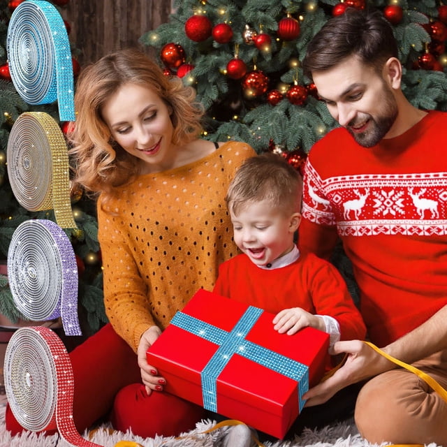 Cinta Adhesiva de 6 Filas y 100 Cm (40 Pulgadas) con Diamantes de Imitación Azules de 2 Mm para Manualidades Navideñas | 100 Cm (39,3 Pulgadas)