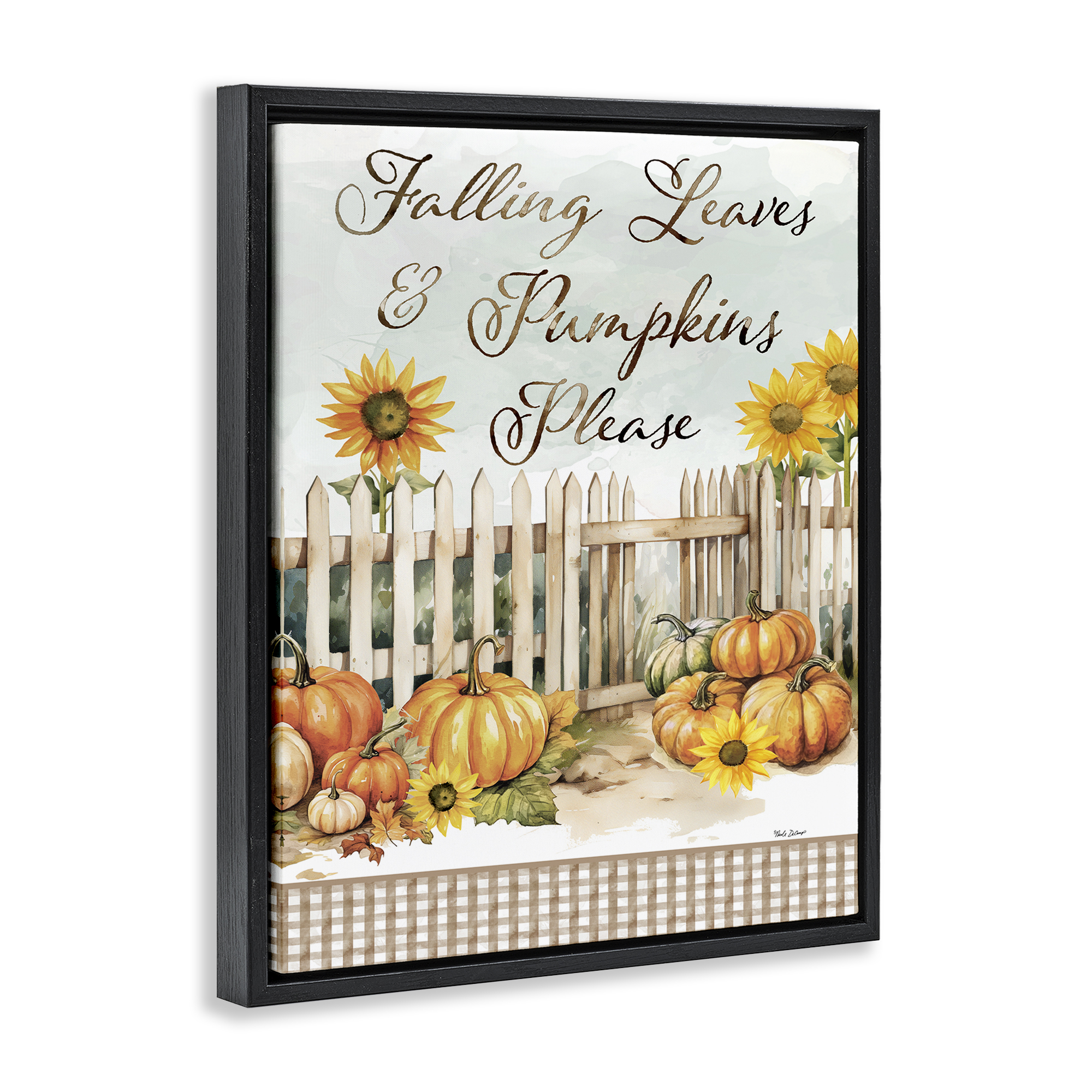Stupell Industries Pumpkins Please Sentiment Botanical & Floral Painting Black Floater Framed Canvas Art Prints Wall Art, 25 x 31