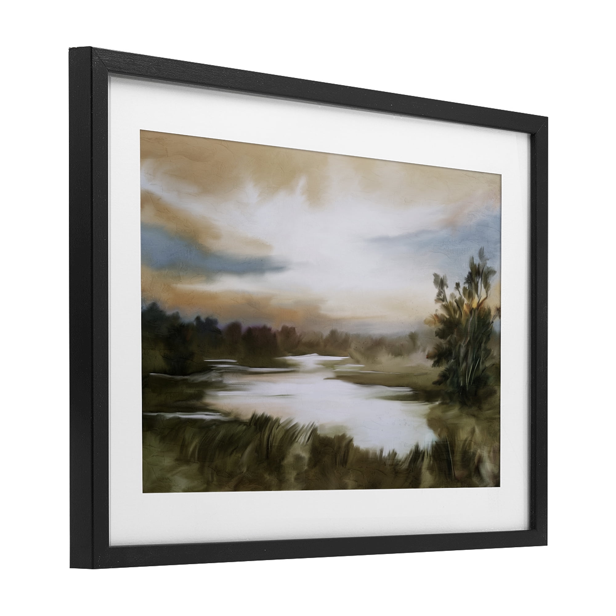Stupell Industries Sunset Pond Countryside Black Framed Print Under Glass, design by Kim Allen