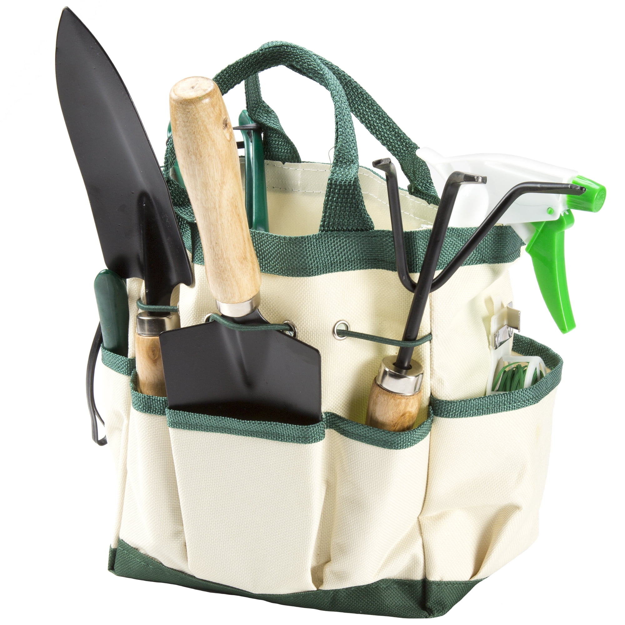 Pure Garden 8-Piece Gardening Hand Tool Set with Canvas Tote (Beige)