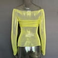 thumbnail image 4 of Long Sleeve Off Shoulder Top Women Elegant Pure Color Slim Fit Mesh Ruched T Shirt Blouse For Party, 4 of 5