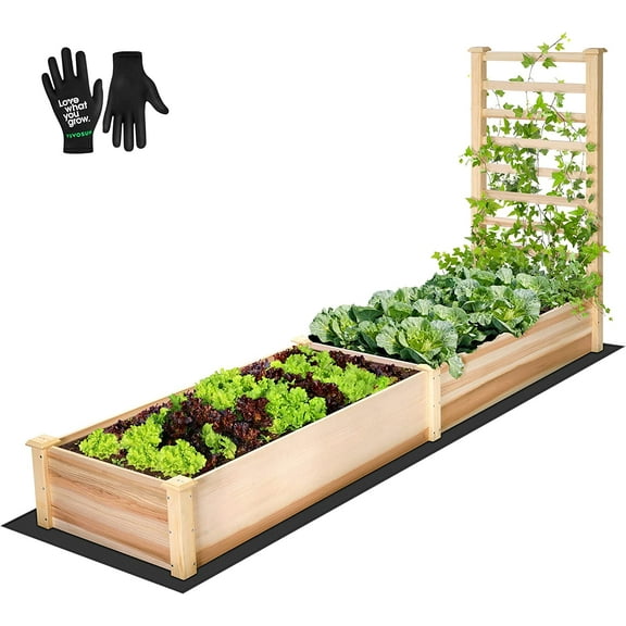 VIVOSUN Wooden Raised Garden Bed, 48 x 24 x 30 Inches, Outdoor Wood Planter Box with Gloves and a Liner, with Trellis for Vine Climbing for Garden, Patio, Balcony, Backyard and Outdoors