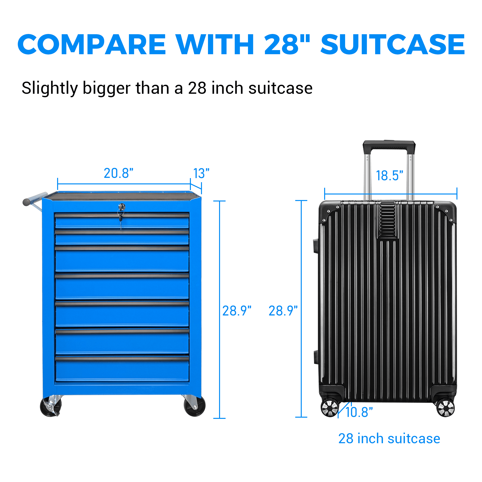 Rolling 20-Inch Metal Tool Chest with 7 Drawers and Ball Bearing Slides, Steel Tool Cabinet for Garage and Workshop, Blue