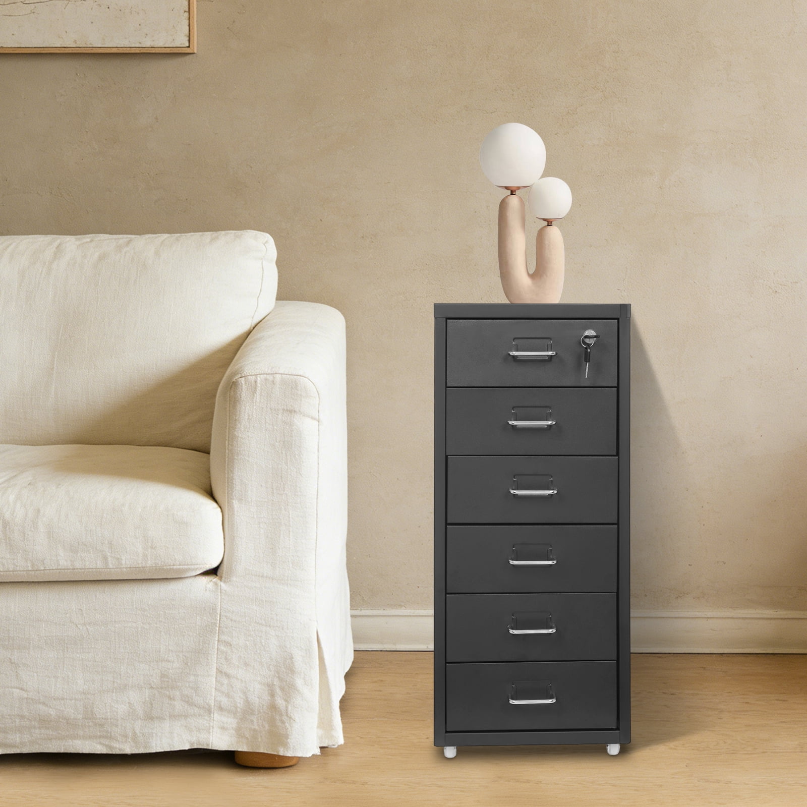 Vertical File Cabinet 6 Drawer Lockable Office Storage Steel Organizer Black