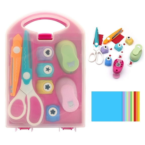 DIY Puncher Craft Set, 8 Pcs Hole Punch Set with Leaf, Butterfly, Star, Heart, Flower Shapes for Greeting Cards, Scrapbooks & Holiday Decorations, Includes 100 Paper Cutouts