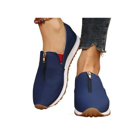 

Crocowalk Womens Casual Shoes Comfort Flats Non-Slip Sneakers Women Walking Shoe Work Lightweight Slip On Blue 9
