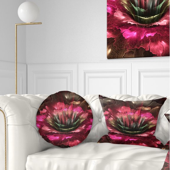 Designart Perfect Fractal Flower in Bright Red - Floral Throw Pillow - 12x20
