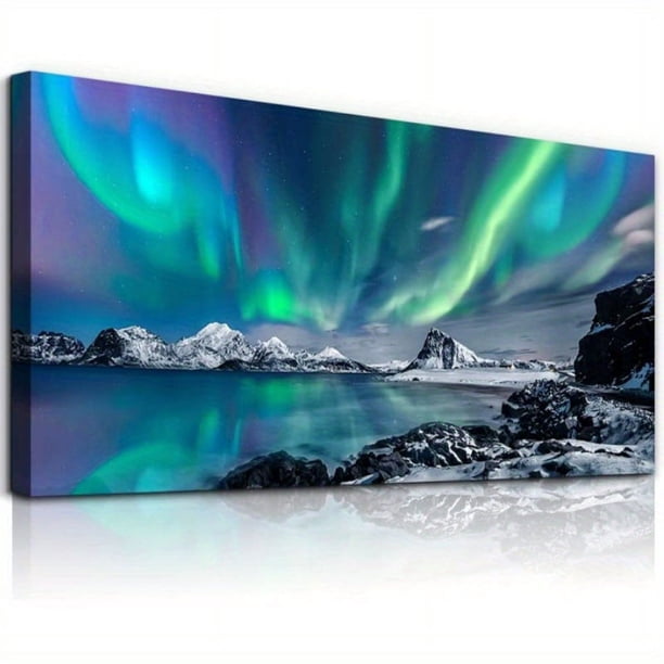1pc, Farmhouse Wall Decor For Living Room Canvas Wall Art For Bedroom Blue Aurora Scenery Paintings Modern Bathroom Canvas Art Print Office Pictures For Home Kitchen Wall Decorations Artwork No Frame