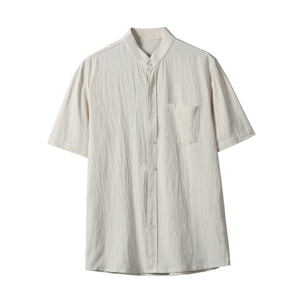 Camisa de Botón de Manga Corta de los Hombres, Holiday Casual Color Sólido, Camisa de Bolsillo de Cuello de Pie