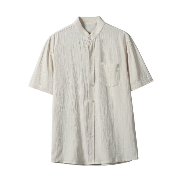 Camisa de Botón de Manga Corta de los Hombres, Holiday Casual Color Sólido, Camisa de Bolsillo de Cuello de Pie
