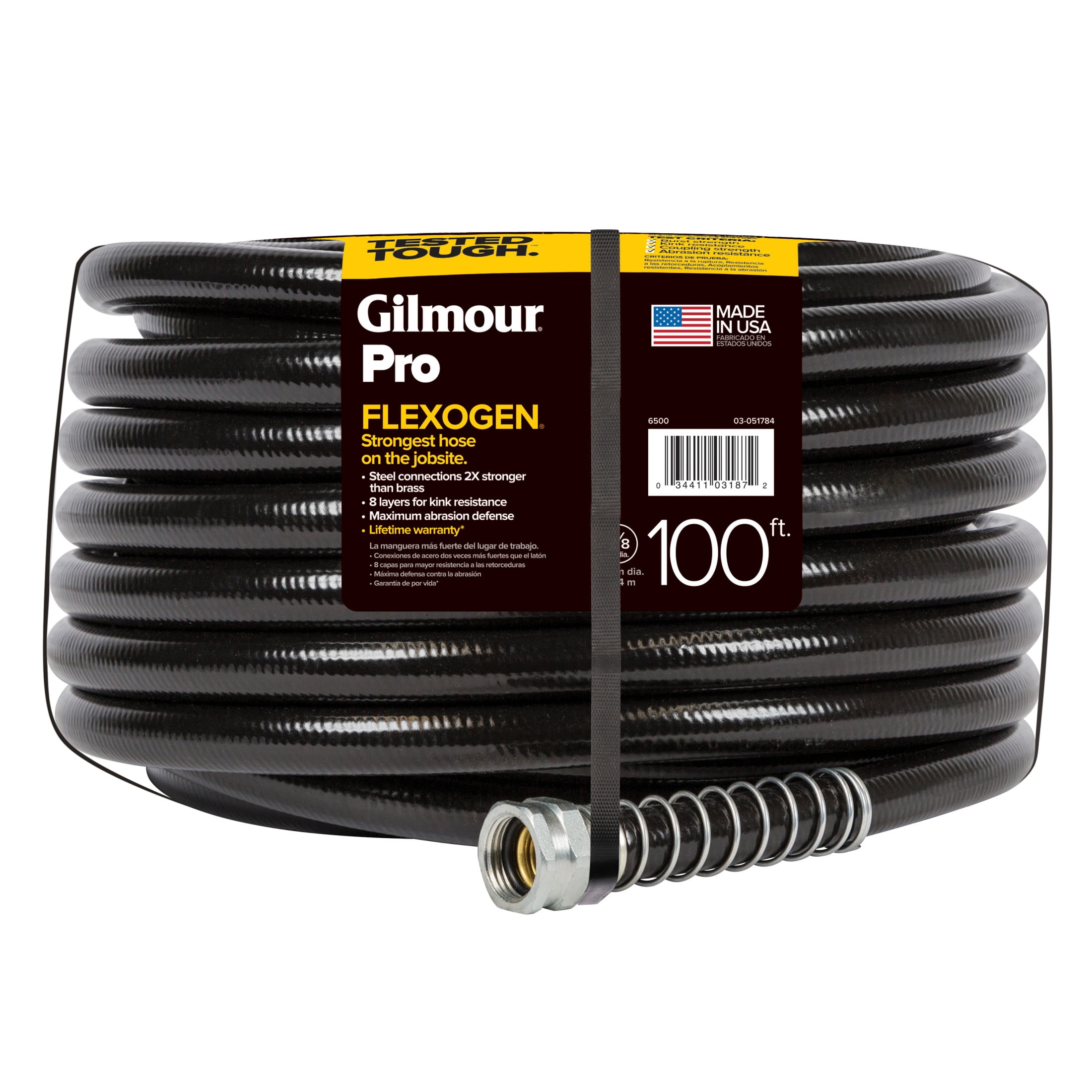 Gilmour Pro Flexogen 100ft Heavy Duty Garden Hose, 5/8" All-Weather Water Hose with Crush-Resistant Brass Fittings, 650 PSI Burst Strength