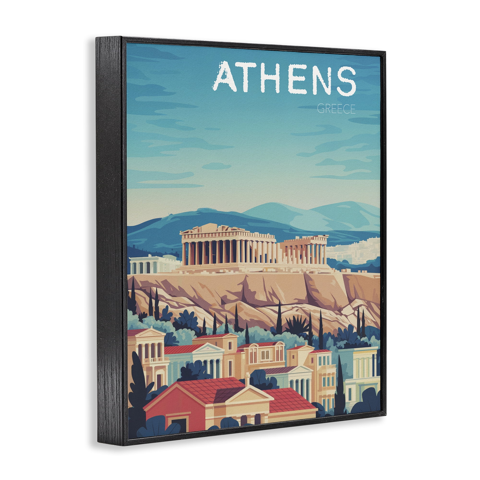 Stupell Industries Athens Topography Cityscape Black Framed Giclee Art, design by Andreas Magnusson