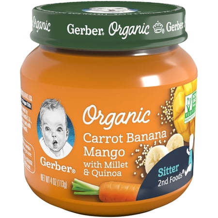 Gerber Organic Stage 2, Carrot Banana Mango with Millet & Quinoa Baby Food, 1 Jar