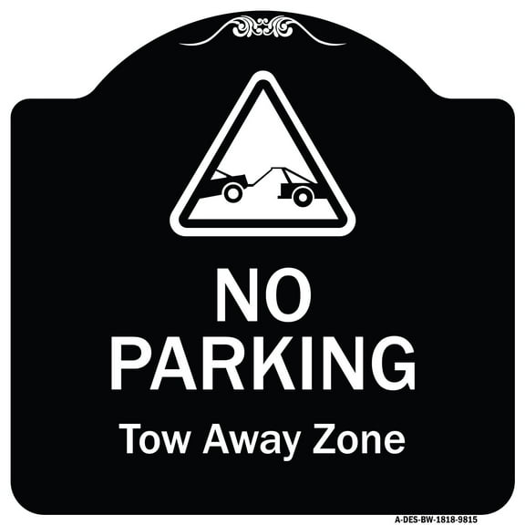 SignMission Designer Series Sign - No Parking Tow Away Zone With Graphic | Black & White 18" X 18" Heavy-Gauge Aluminum Architectural Sign | Protect Your Business & Municipality | Made