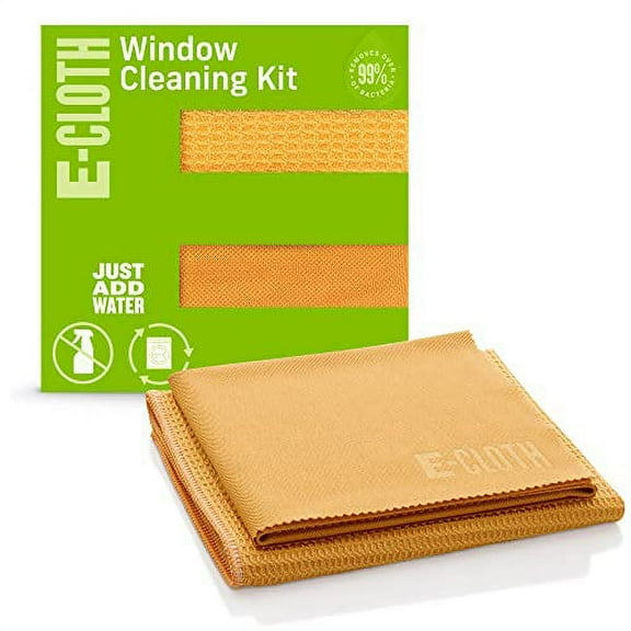 E-Cloth Window Cleaning Kit, Premium Microfiber Glass and Window Cleaner, Great for Shower Glass Doors, Indoor & Outdoor Windows and Car Windshield, Washable and Reusable, 100 Wash Guarantee, Orange
