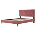 thumbnail image 3 of Platform Bed Frame, Queen Size, Pink, Velvet, Modern Contemporary, Bedroom Master Guest Suite Room, 3 of 5