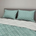 thumbnail image 2 of Teal Comforter & Sham Bedding Set, Traditional Japanese Chinese Seigaiha Pattern Abstract Scales Inspirations, 3 pcs Duvet Set Microfiber Filling Quilt, 5 Sizes, Jade Green White, by Ambesonne, 2 of 4