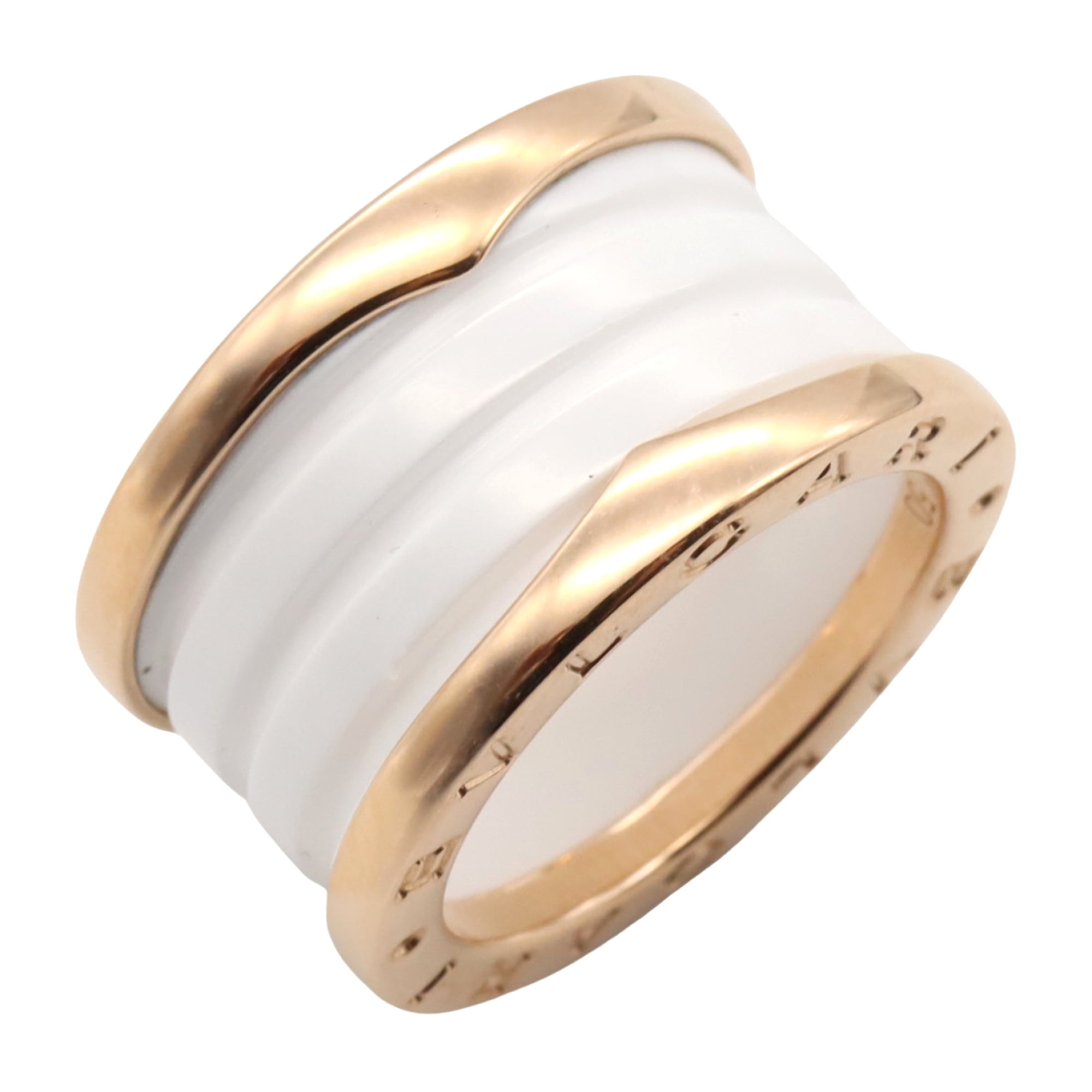 Pre-Owned BVLGARI B-zero1 4-Band Ceramic Ring in 18K Pink Gold (KPG) and White for... (Good)