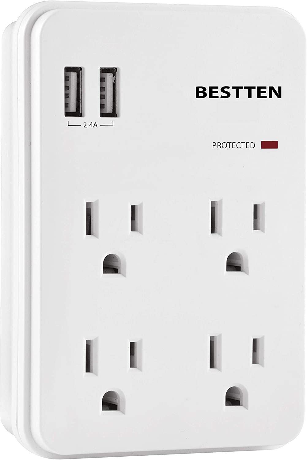 Bestten Multi Wall Outlet Adapter Surge Protector with 2 USB Charging