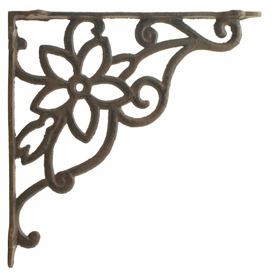 Floating Shelf Wall Bracket Vine & Flower Brown Cast Iron 9.625" Deep Brace by Flag Emotes