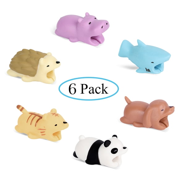 6-Pack Cute Animal Cable Protectors, Universal Charging Cord Saver for iPhone/Android Cables, Prevent Bending and Breaking