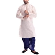 Royal Kurta Mens Silk Blend Front Embroidery Dhoti Kurta Biege