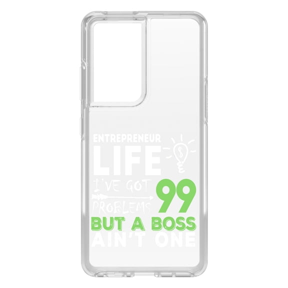 DistinctInk Clear Shockproof Hybrid Case for Galaxy S21 ULTRA 5G (6.8" Screen) - TPU Bumper Acrylic Back Tempered Glass Screen Protector - Entrepreneur 99 Problems But Boss Ain't One