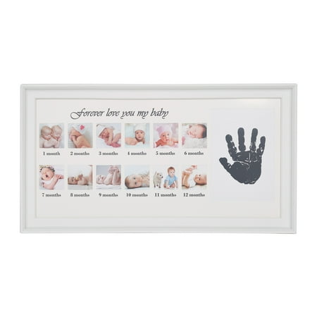 KARMAS PRODUCT First Year Baby Picture Frame 12 Photo Moments Photo Frame and Newborn handprint keepsake (Best Way To Share Baby Photos)