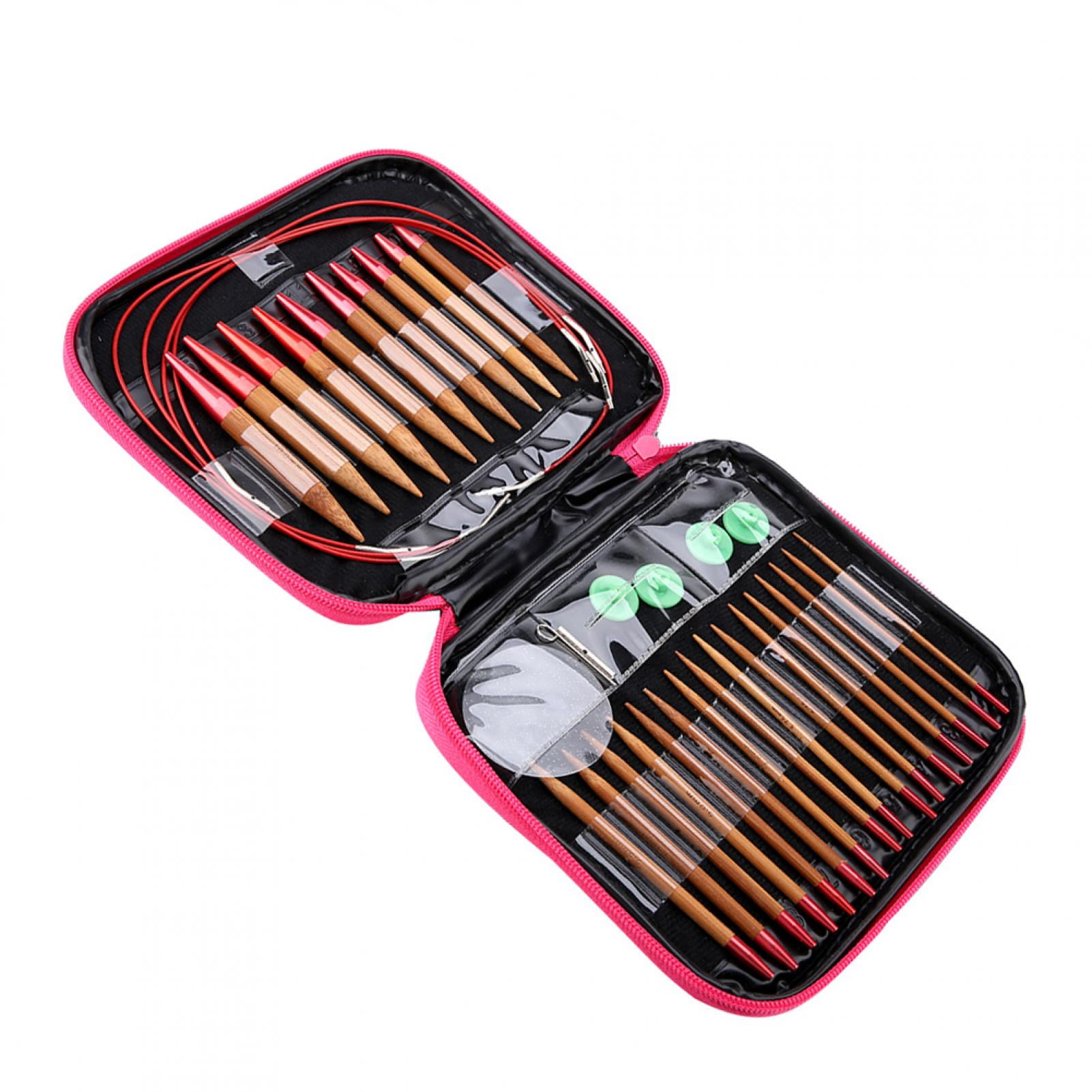 Interchangeable Knitting Needles,Interchangeable Carbonized Bamboo Needles Set Aluminum Circular Knitting Needles Ring Set with Storage Bag