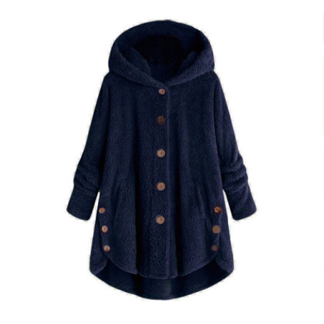 Winter Wool Cardigan for Women Plus Size Hooded Button Front Loose Fit Cozy Jacket Tops Outerwear