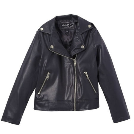 - Mini Moca Little Girls Black Faux Leather Zipper Pockets Jacket
