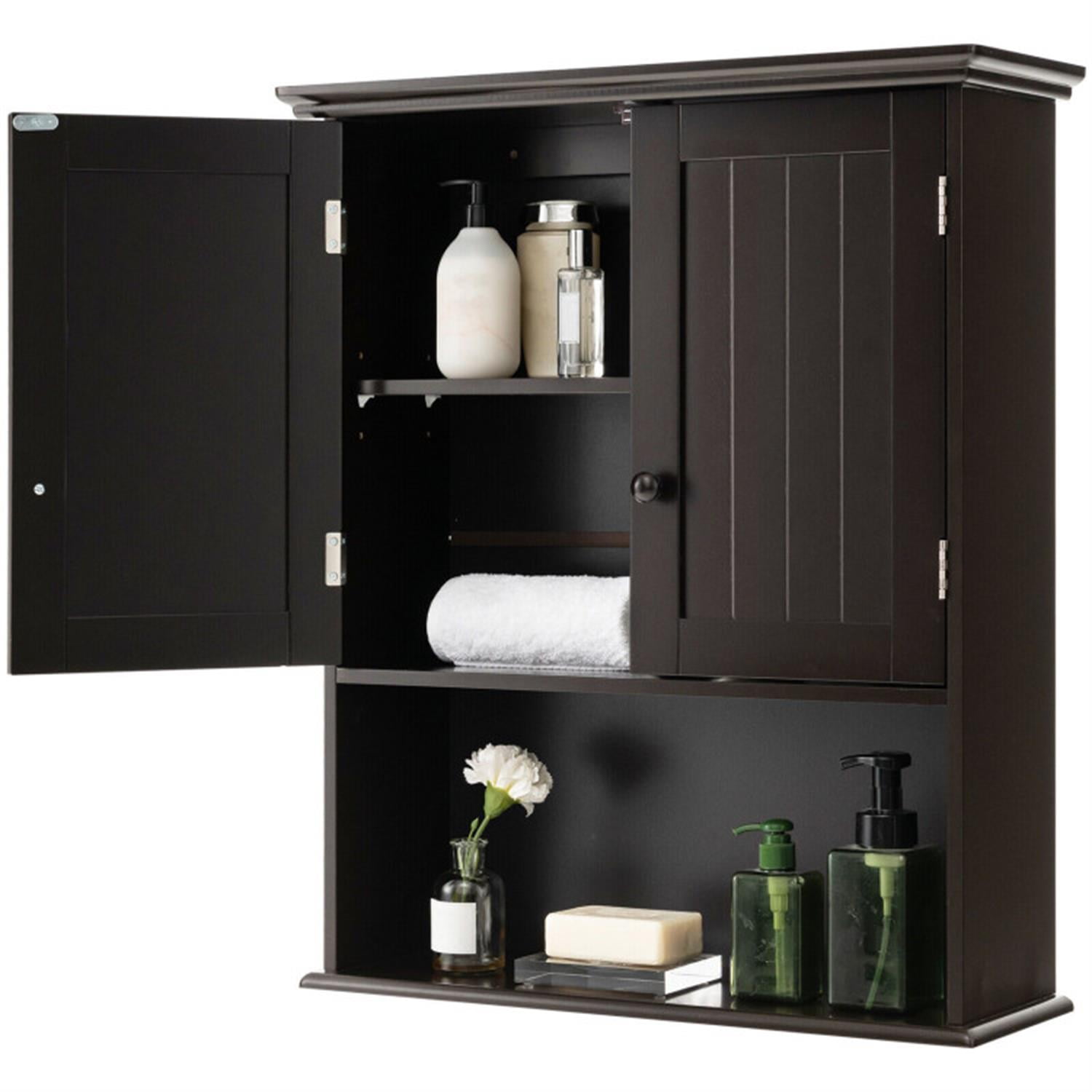 Demi Bonn Wall Mounted Bathroom Cabinet, Medicine Cabinet, 2-Door Wall Mount Bathroom Storage Cabinet with Open Shelf for Kitchen, Entryway, Bathroom, Brown