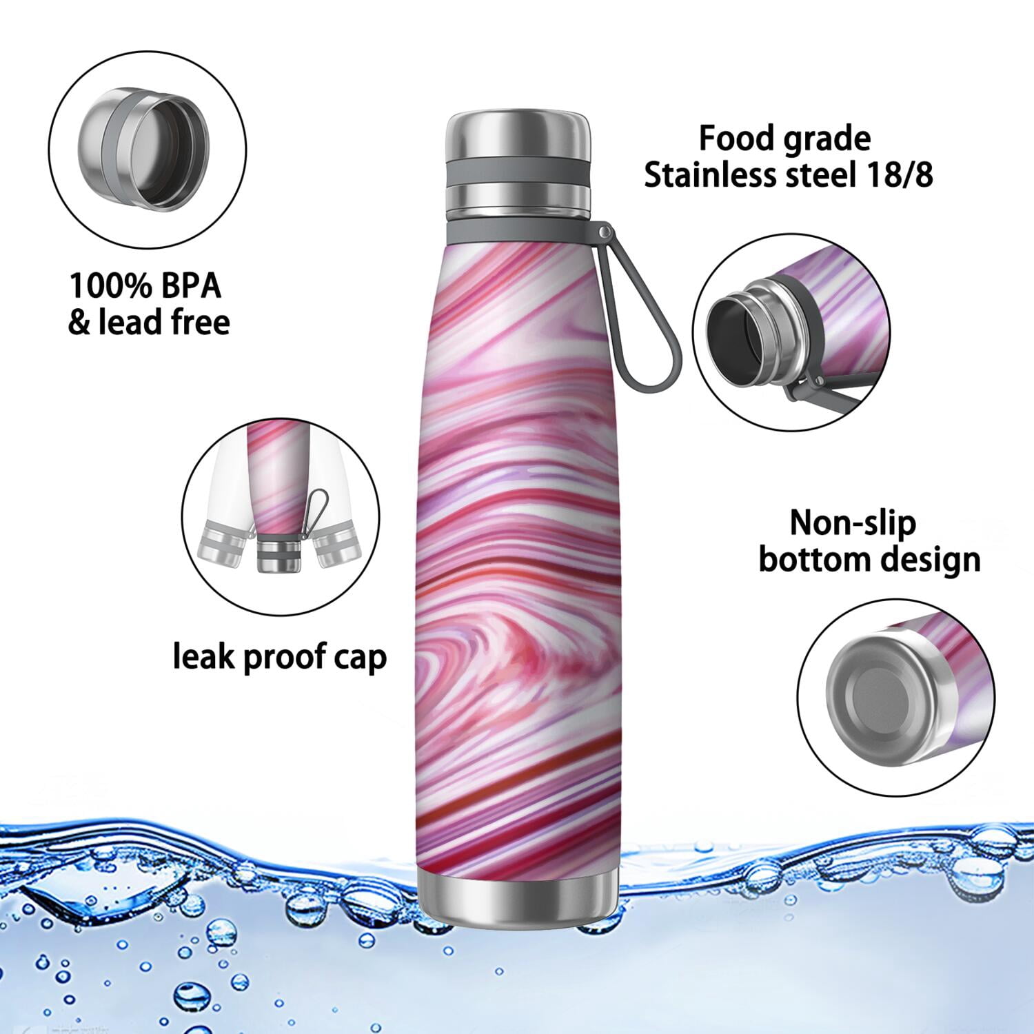 29oz Insulated Water Bottle with Tea Infuser, Stainless Steel Travel Mug, Liquid & Marble Print