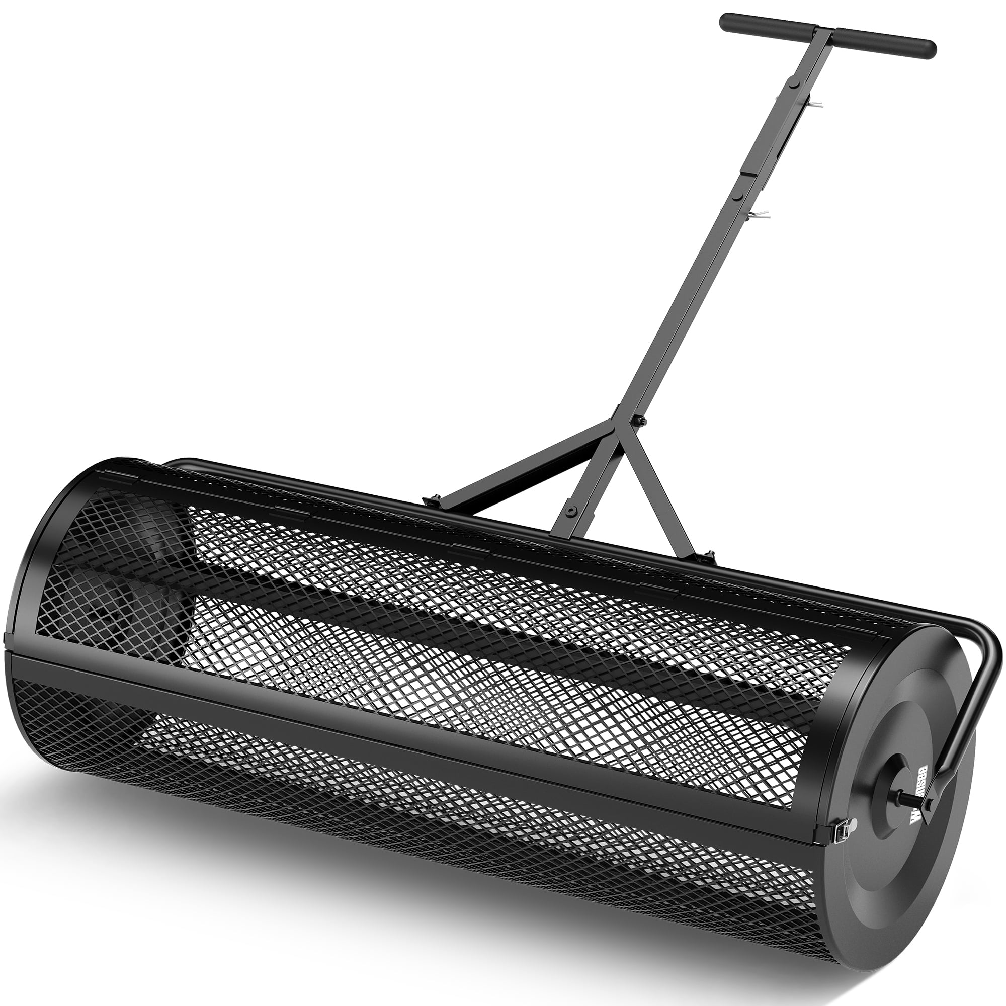 Walensee 44 Inch Compost Spreader Peat Moss Spreader with Side-Latch Design, Upgraded Large-Capacity Metal Mesh Roller for Lawn and Garden Care, Durable Manure Spreader for Seeding and Fertilizing