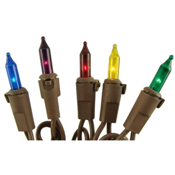 Set of 50 MultiColor Mini Christmas Lights Brown Wire