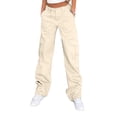thumbnail image 2 of Women's Lightweight Cargo Pants High Waisted Straight Leg Outdoor Utility Trousers Yellow L, 2 of 6