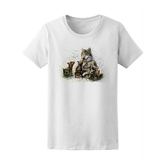 Cute Watercolor Wolf Family T-Shirt Women -Image by Shutterstock, Female Large
