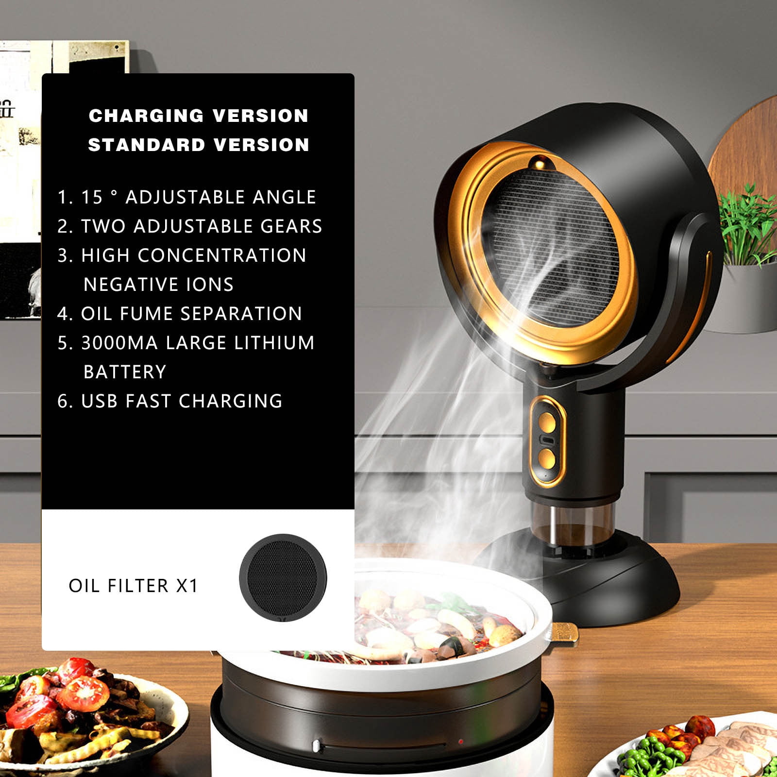 RXMEKW Mini Fan Portable Desktop Range Hood 2-Speed Usb Filter Bbq Indoor