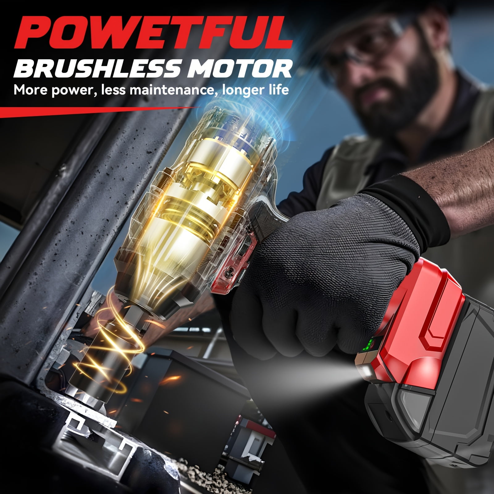 Cordless Impact Wrench 1/2” Compatible with Milwaukee 18v Battery(Bare Tool), 1000FT-LBS High Torque Impact Driver, Electric Impact Gun with LED Light, Variable Speeds, 4-Speed Control