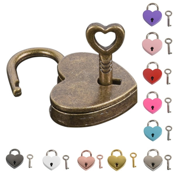 Zruodwans 3PCS Heart Shaped Padlock Antique Mini Padlock Retro Style