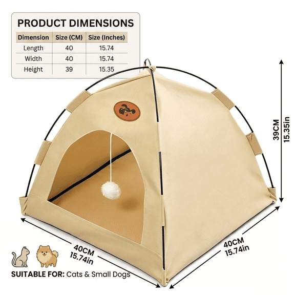 Pet Tent Bed for Cats, Breathable Indoor Cat House with Cushion, Portable Cozy Pet Cave for Small Animals