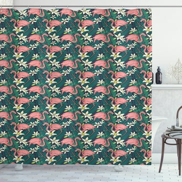 Ambesonne Flamingo Shower Curtain, Tropic Nature Wildlife, 69"Wx70"L, Multicolor
